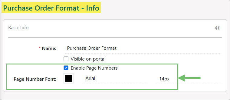 Page Number Settings for a Purchase Order Printable Format