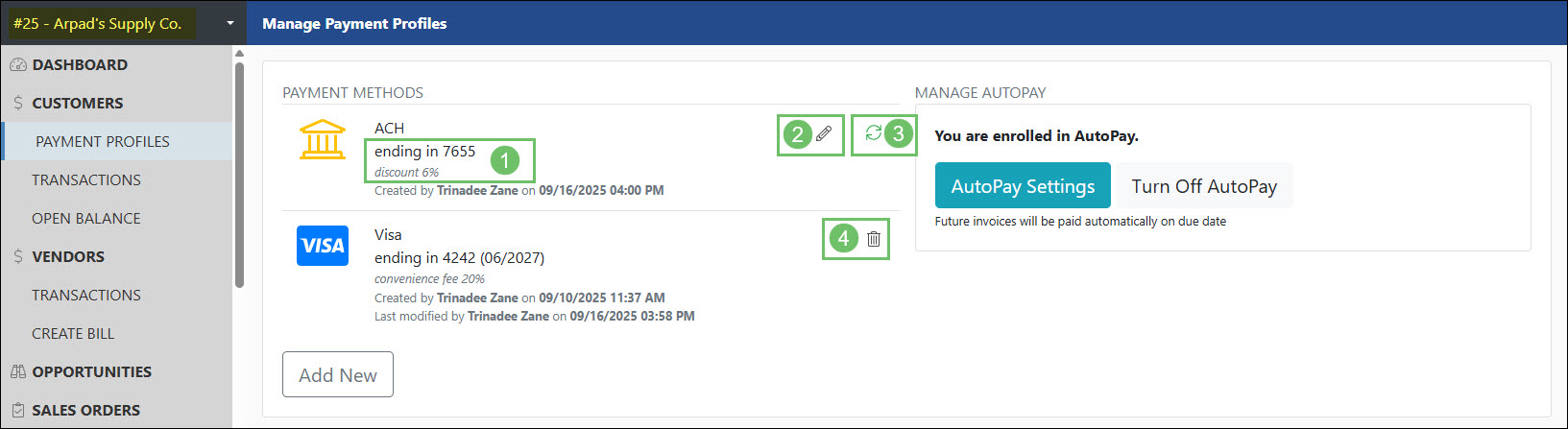Payment Methods Saved in the Customer Portal