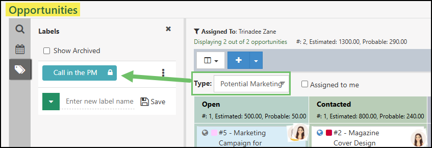 Private Labels Available for All Types in the Opportunity Board View