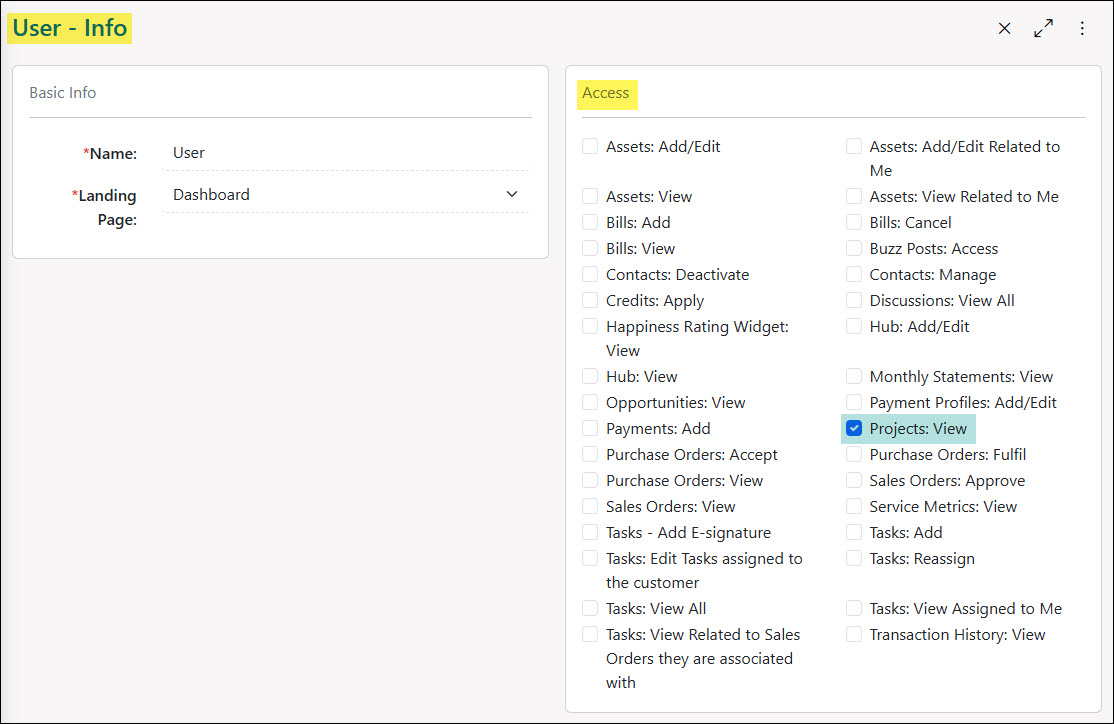 Project Related Permissions for the Customer Portal