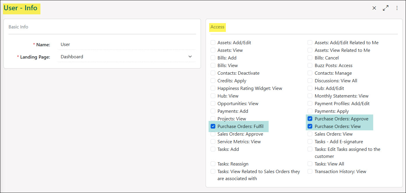 Purchase Order Related Permissions for the Vendor Portal