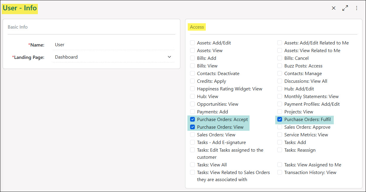 Purchase Order Related Permissions for the Vendor Portal