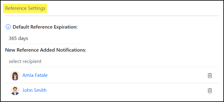 The References Settings section of CRM Settings Page