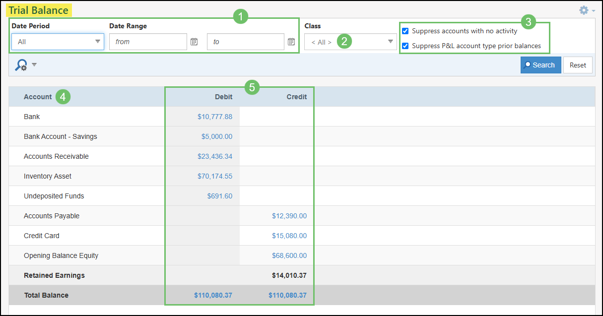 Example of Running the Trial Balance Report