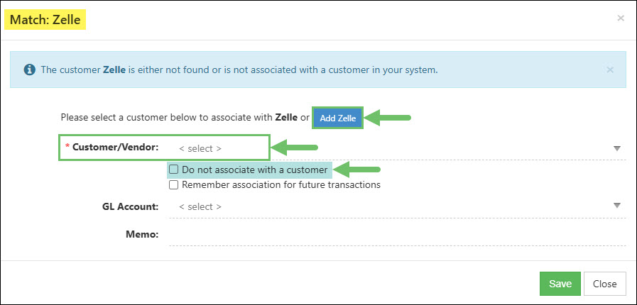 Selecting or Adding the Customer in the Match Customer Popup