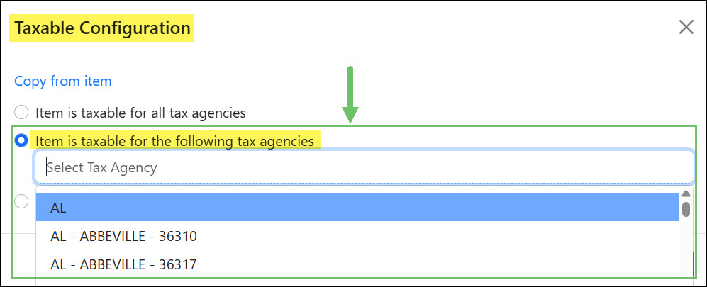 Setting Item as Taxable for Selected Tax Agencies