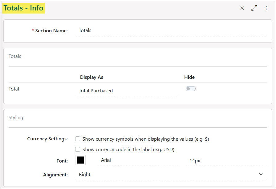 Setting Up Totals Section of Purchase Order Formats