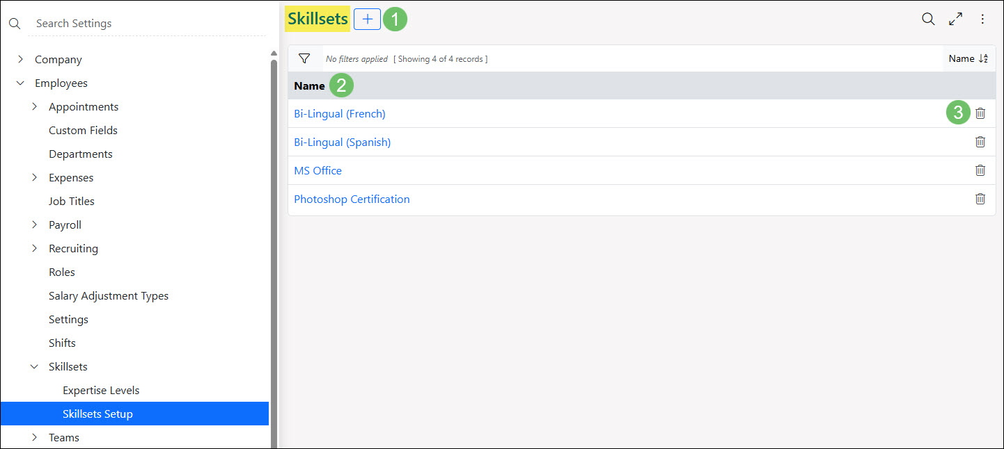 Skillsets Setup Page