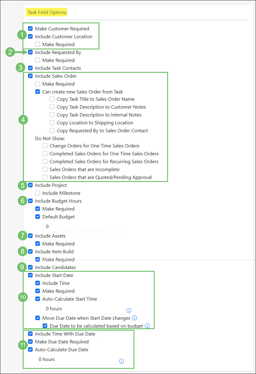 Task Type Field Configuration Options