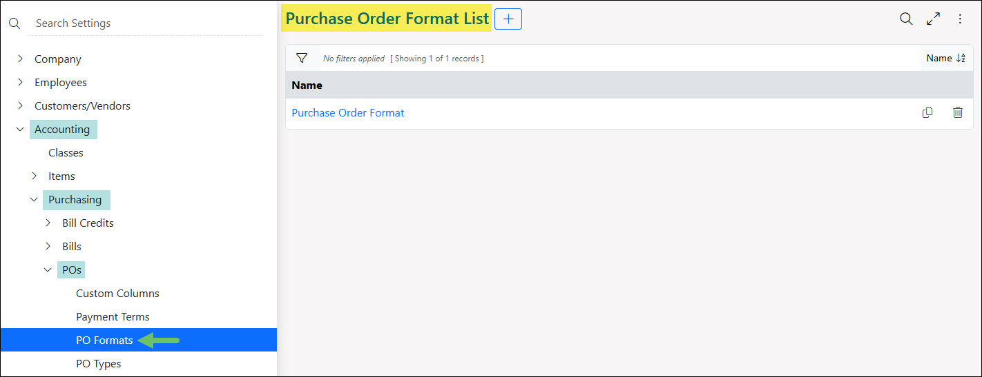 The Purchase Order Formats List