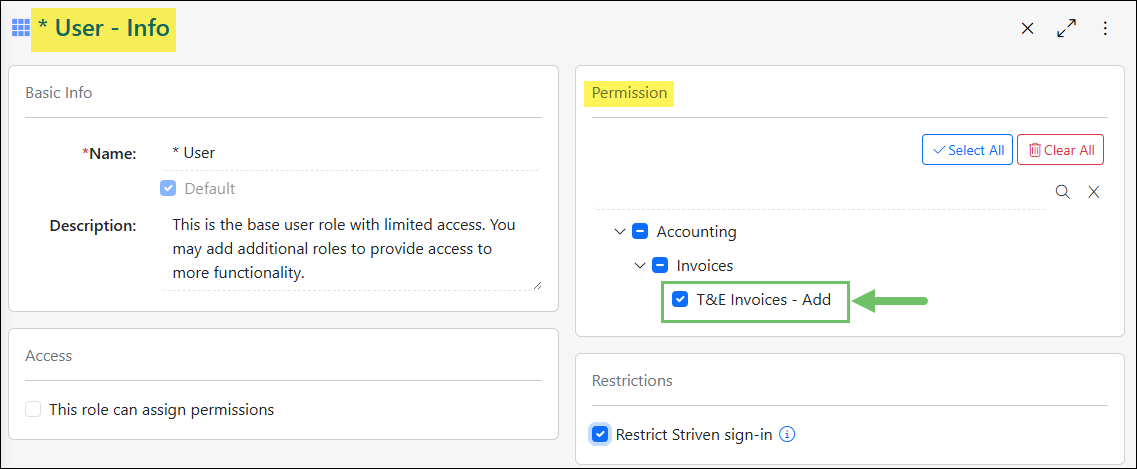 Time & Expense Invoice Related Permission