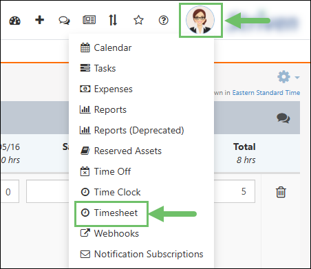 Timesheet within the Employee Actions Menu