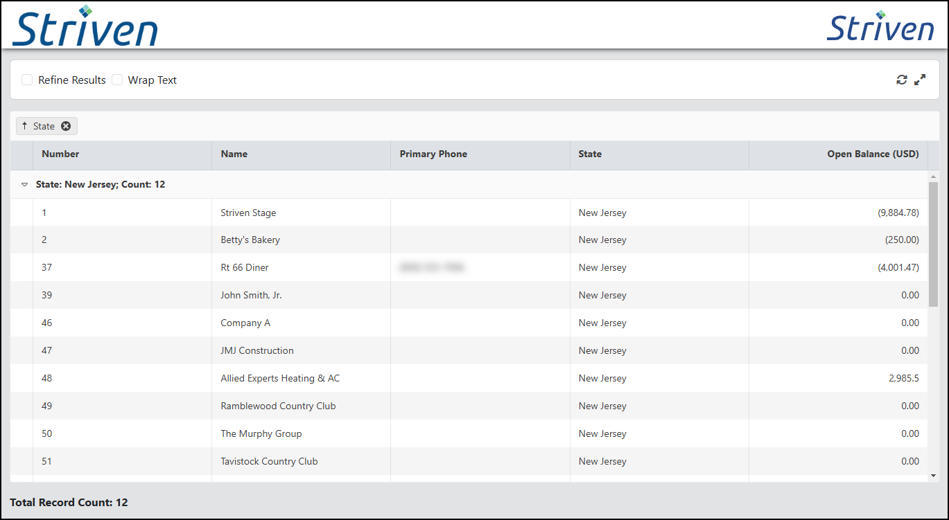 New Jersey Locations listed from the report builder that is accessible from outside sources.