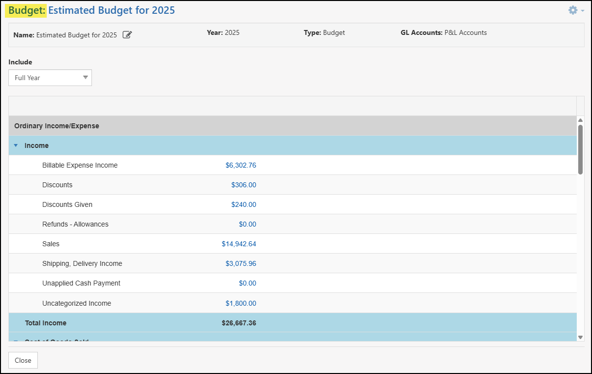 A Budget & Forecast example.