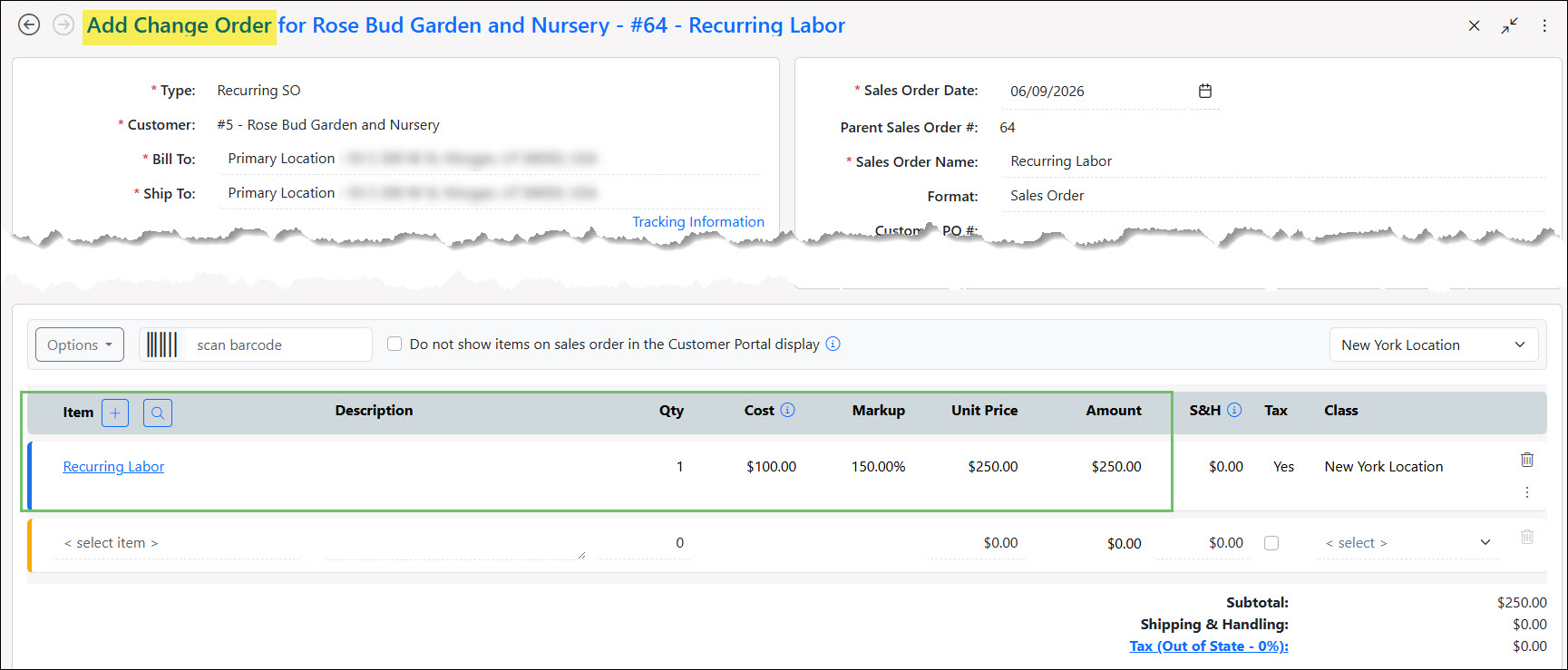 A Change Order for a Recurring Order