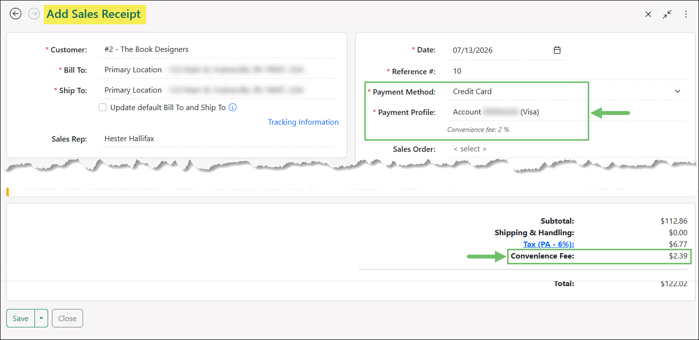 A Convenience Fee Being Charged on a Sales Receipt