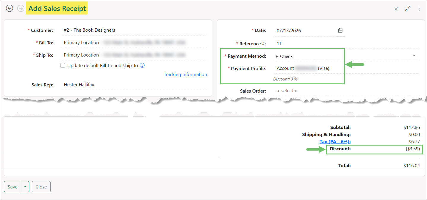 A Discount Being Applied to a Sales Receipt