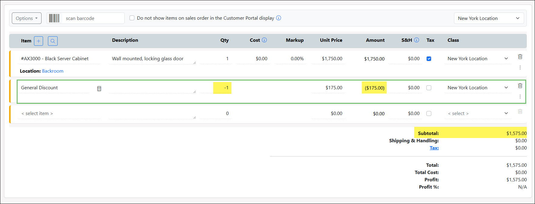 A Discount Line Item Calculated for the Entire Sales Order