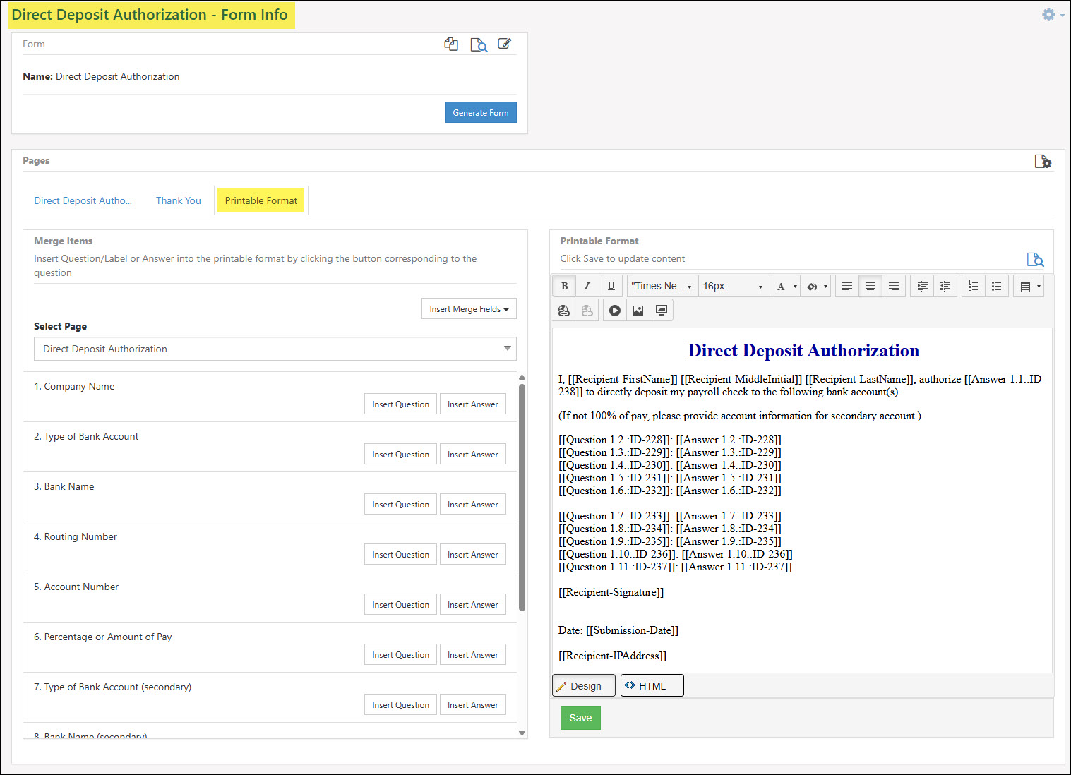 A Form Printable Format Setup