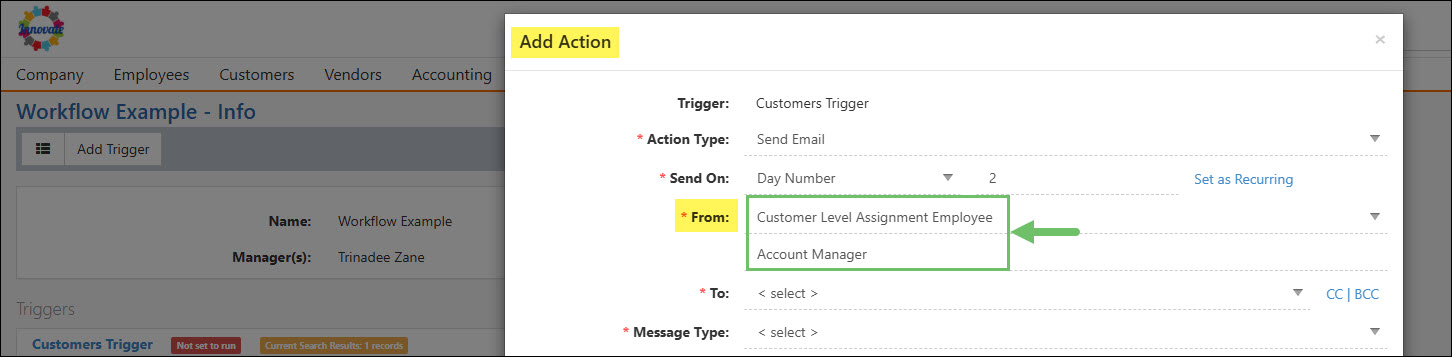 A From Options on a Workflow Trigger
