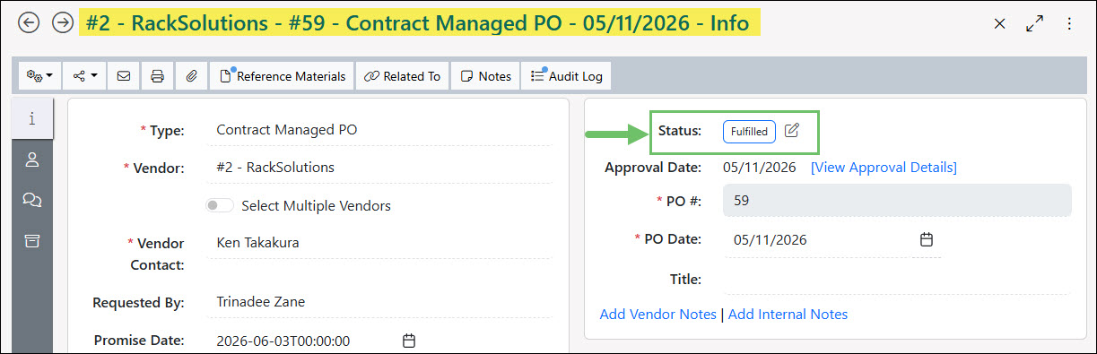 A Fulfilled Purchase Order After Being Billed