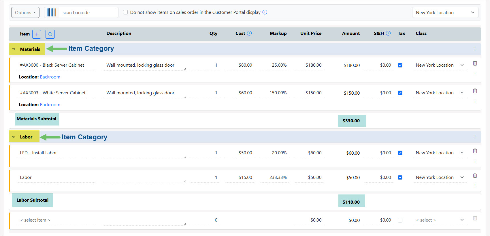 A Sales Order Grouped by Item Category