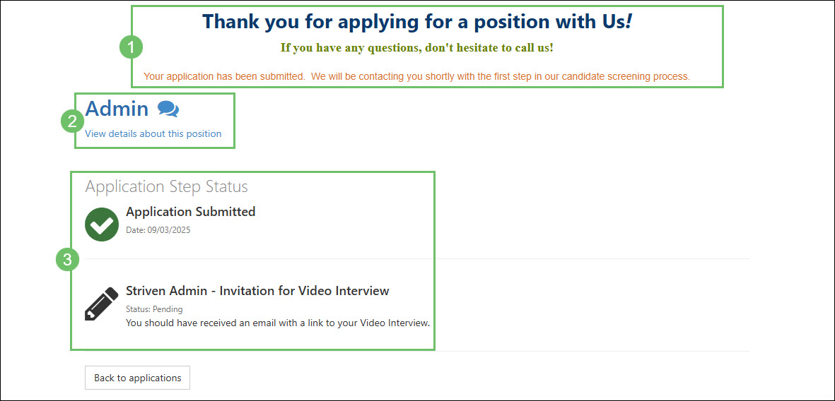 A Thank You Page for a Job Application in the Career Portal