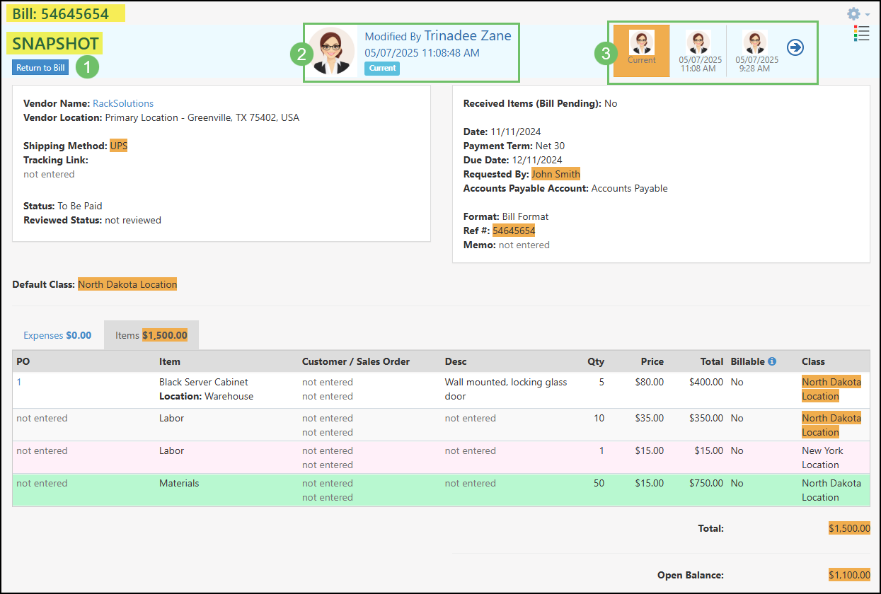 A Transaction Snapshot Page