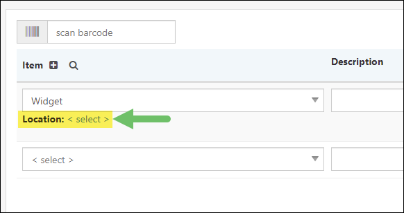 An Inventory Location Selection Option for an Item