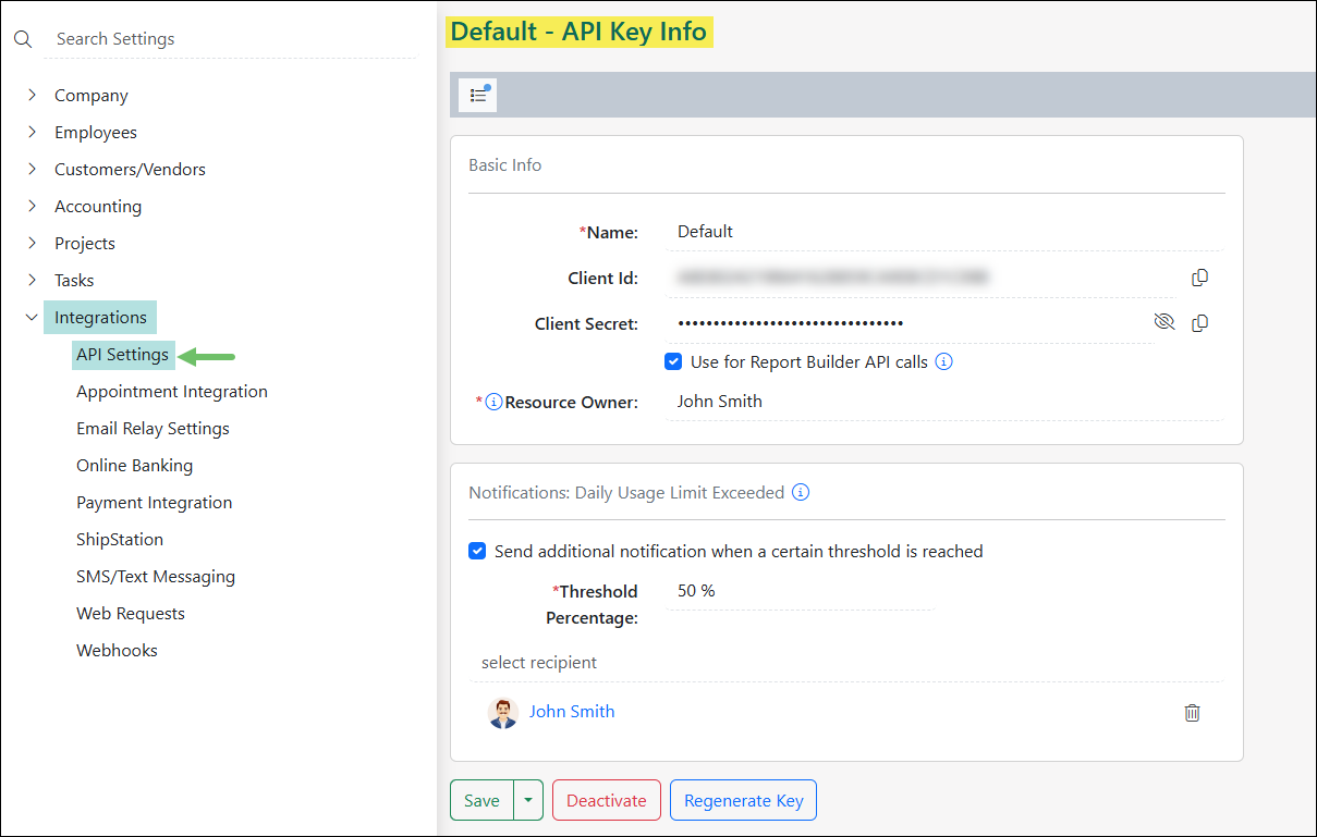 The API Settings Page