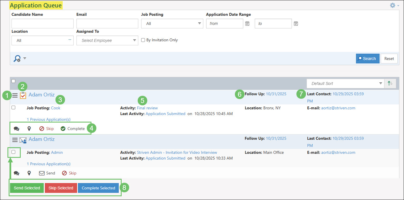 The Actions and Information Available from the Application Queue