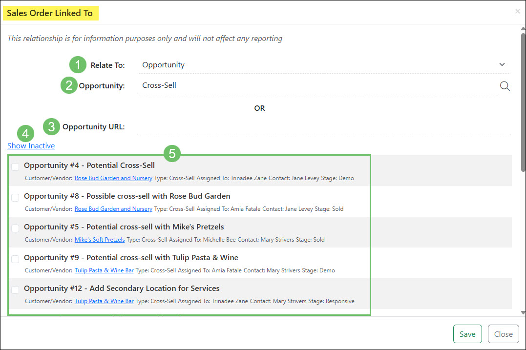 The Actions and Information Available in the Add Option for the Sales Order Linked To Window