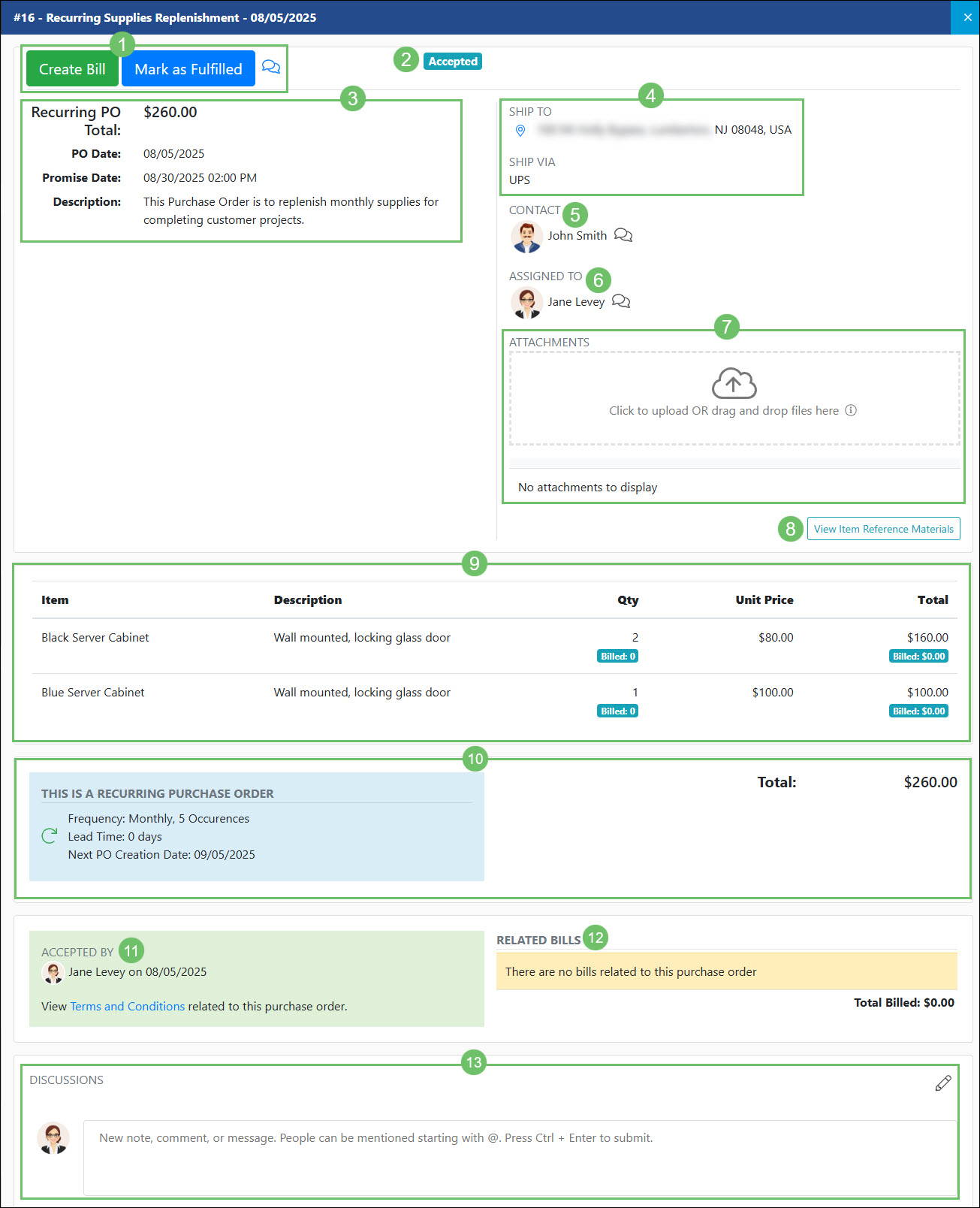 The Actions and Information Available on the Purchase Order Info Page in the Vendor Portal