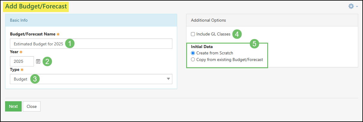 The Add Budget & Forecast Page.