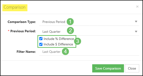 The Add Comparison Configuration Options.