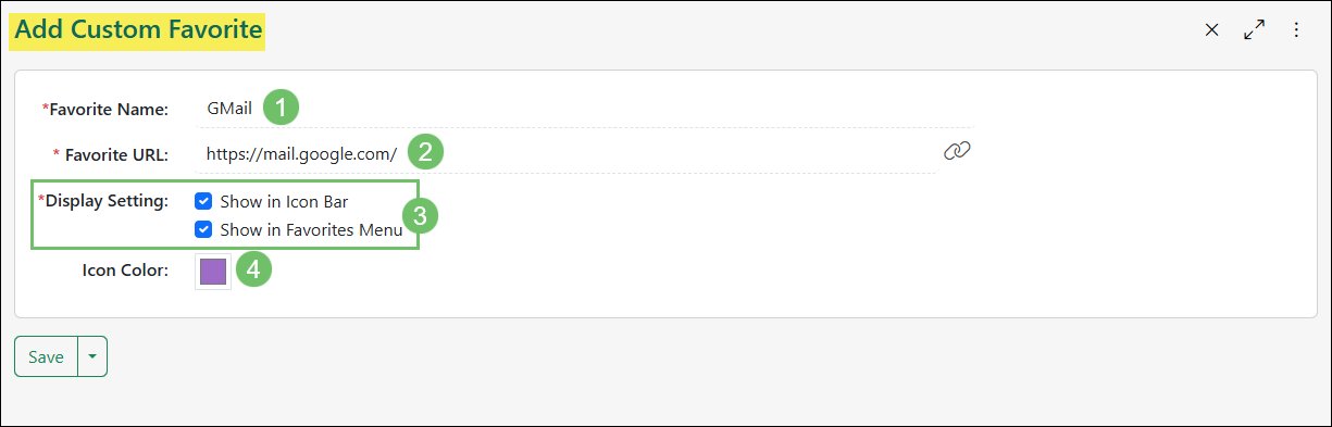 The Add Custom Favorite Page