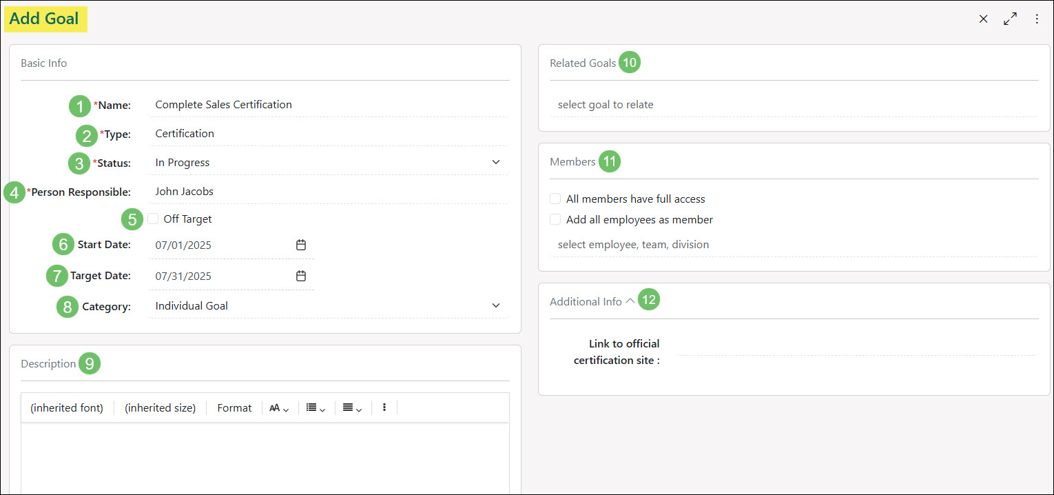 The Add Goal Page