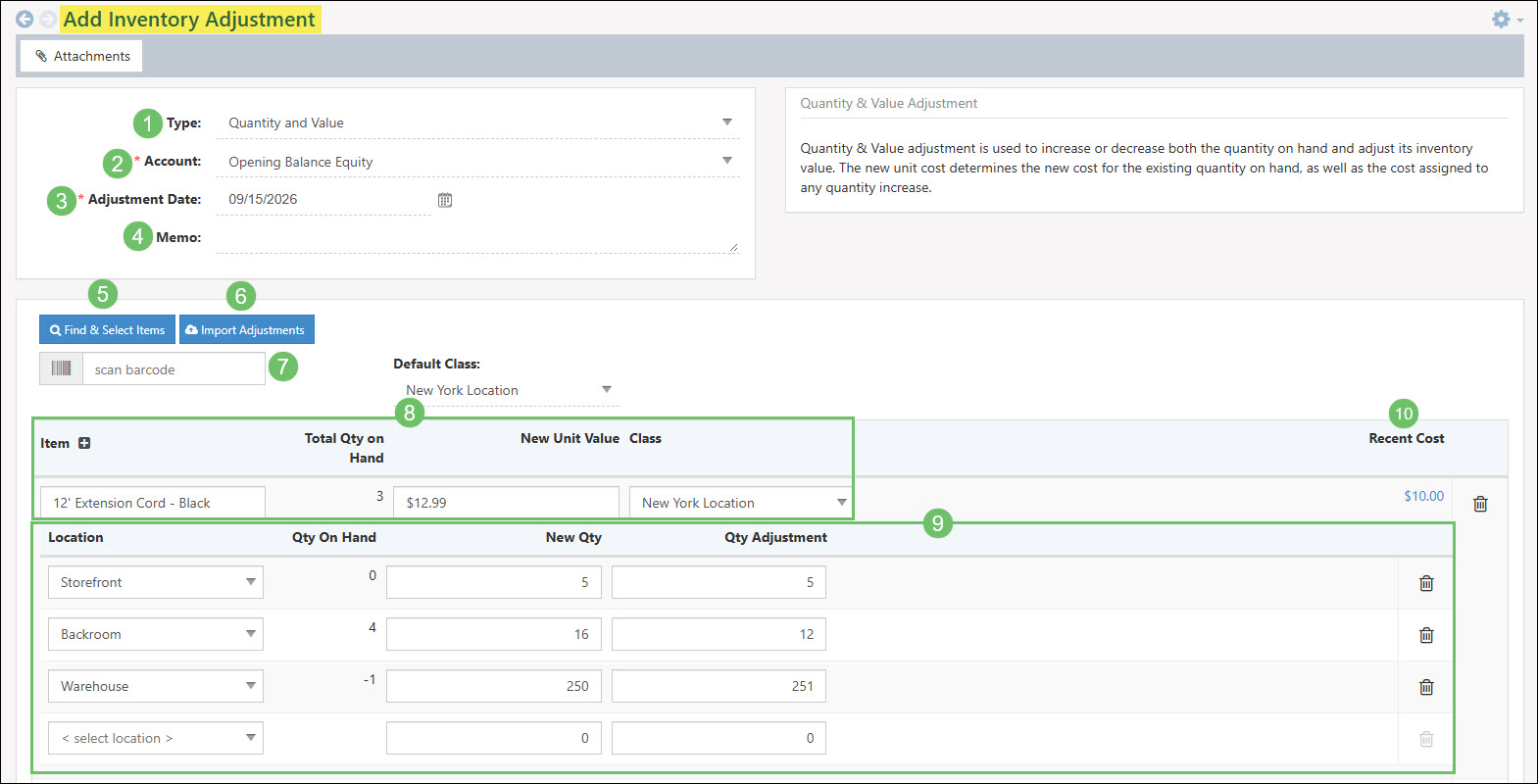 The Add Inventory Adjustment Page