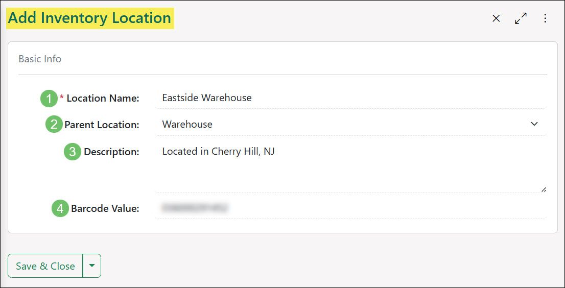 The Add Inventory Location Page