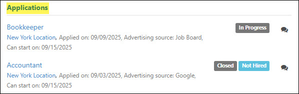 The Applications Widget on a Candidate’s Dashboard