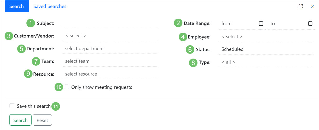 The Appointments List Search Options