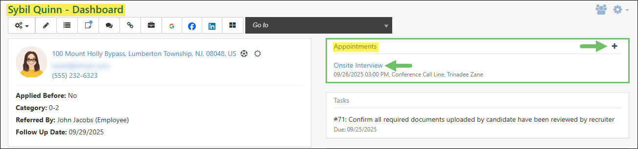 The Appointments Widget on a Candidate’s Dashboard