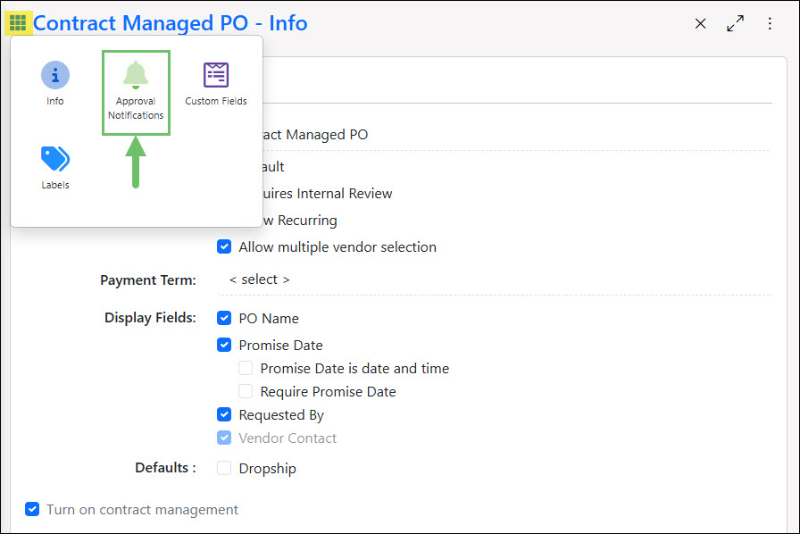The Approval Notifications Option in a Purchase Order Type