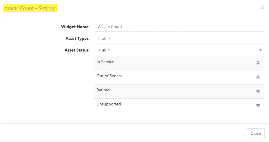 The Assets Count Widget Settings