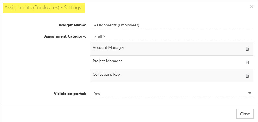 The Assignments (Employees) Widget Settings