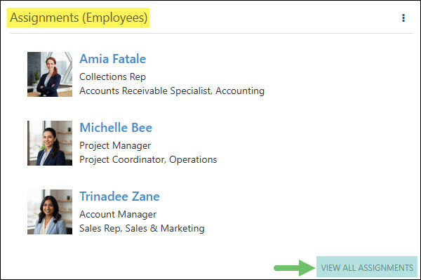 The Assignments (Employees) Widget from a Customer or Vendor Dashboard