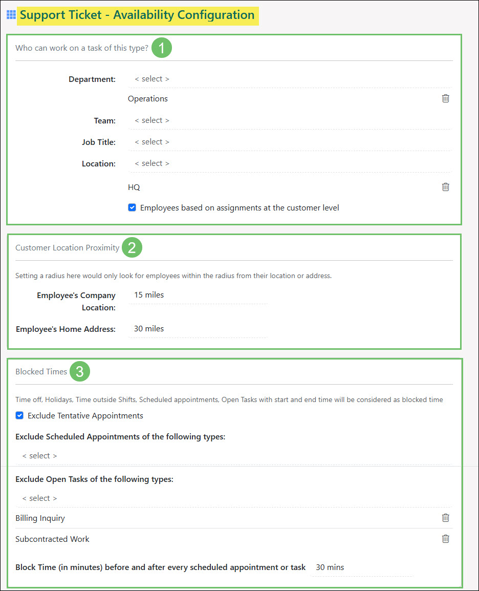 The Availability Configuration Tab in a Task Type