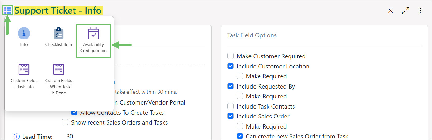 The Availability Configurations Tab Location in a Task Type