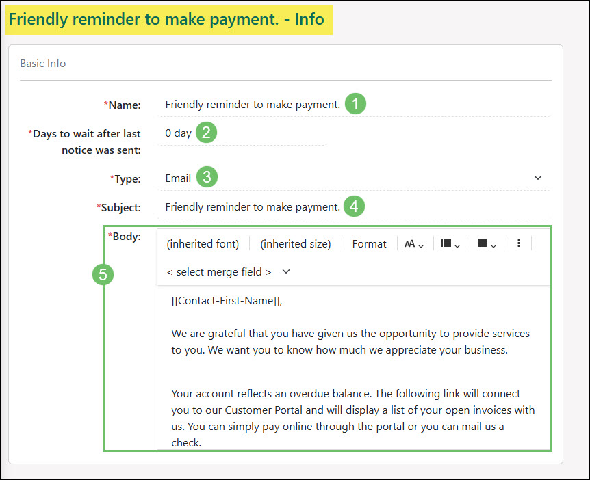 The Available Actions and Information on the Collection Notice Info Page