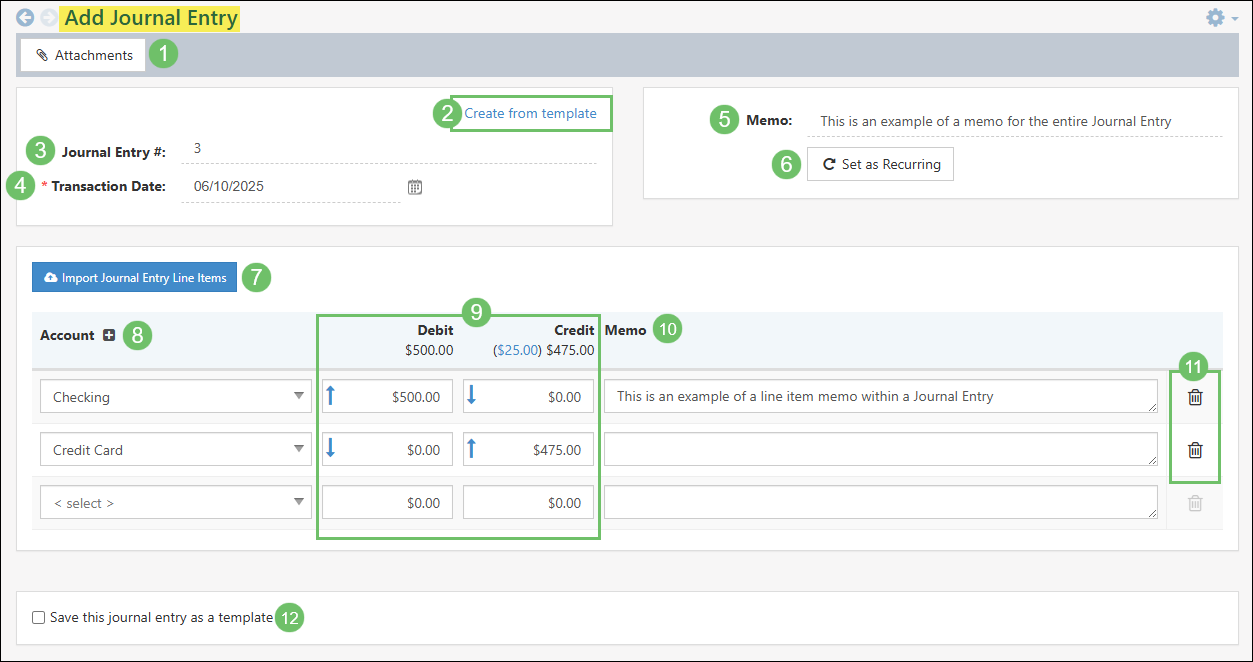 The Available Information and Actions on the Add Journal Entry Page